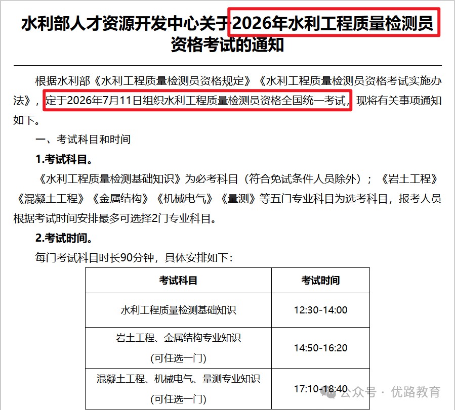 2026年水利工程质量检测员考试正在报名中!