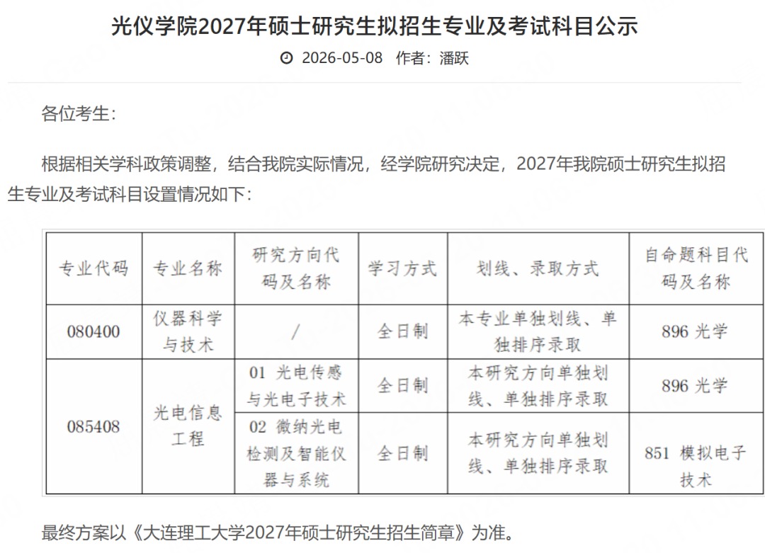 高途考研整理2027考研科目改考通知:山东中医药大学等院校持续更新