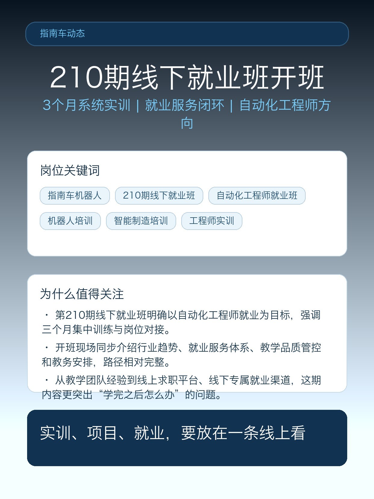指南车机器人210期线下就业班开班:3个月系统实训冲刺自动化工程师就业