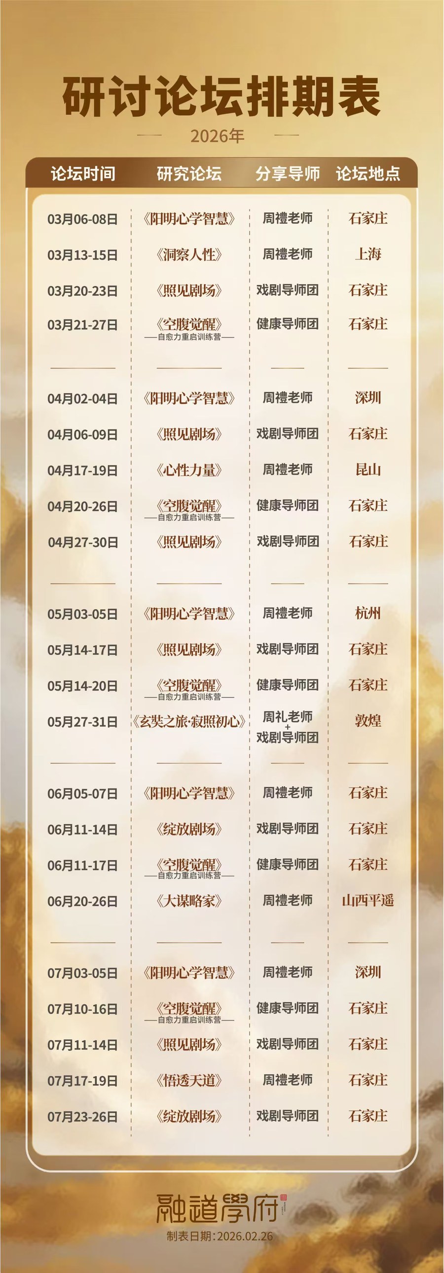 融道书院戏剧导师团《照见剧场》课程:2026年04月06-09日石家庄研讨论坛