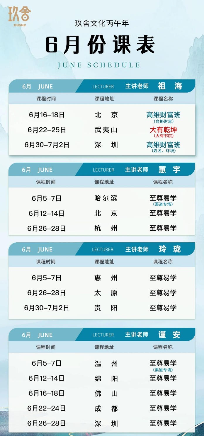 祖海老师:玖舍文化高维财富班课程,6月30日-7月2日深圳开课