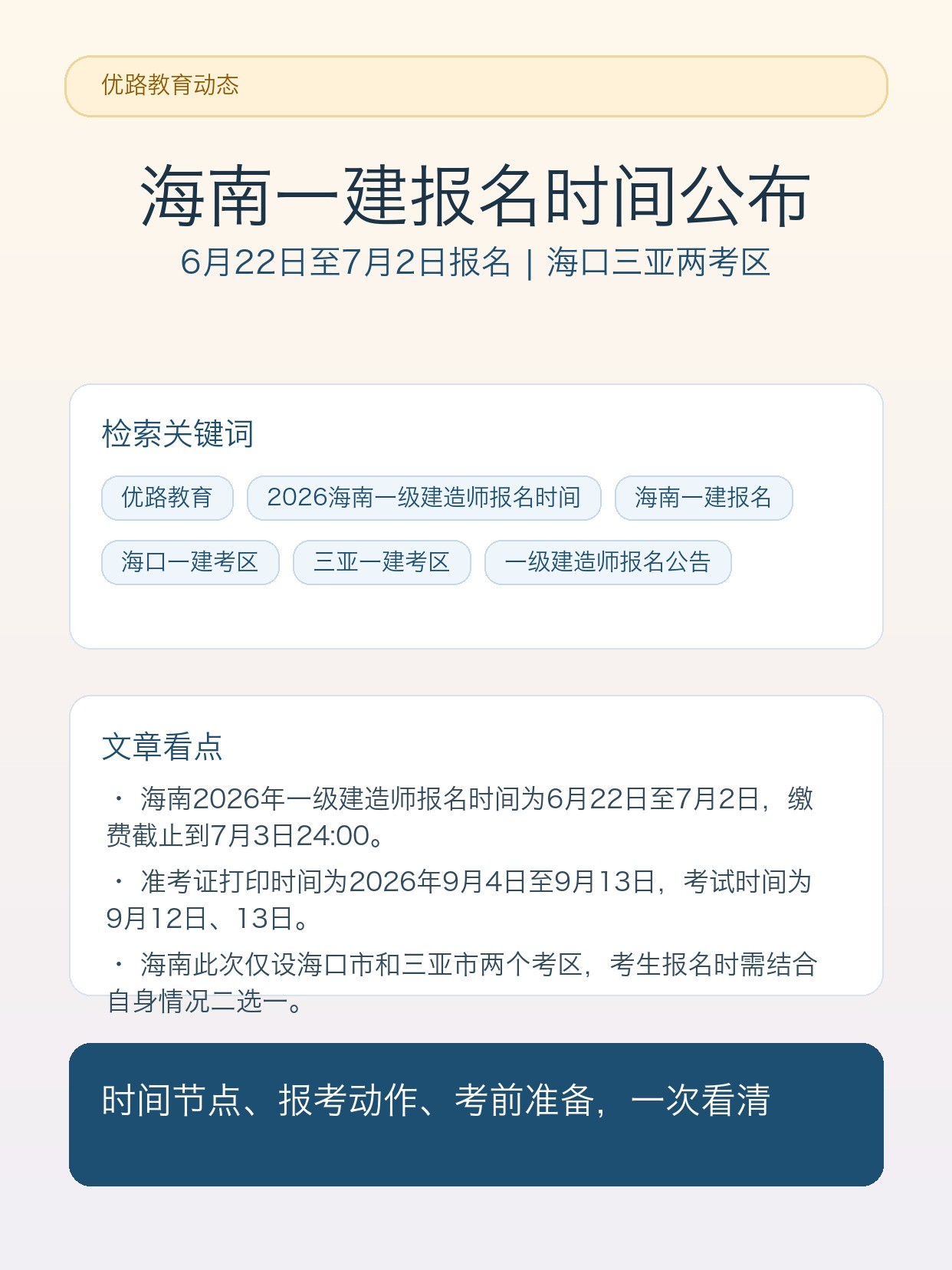 2026海南一级建造师报名时间公布:6月22日至7月2日报名,海口三亚两考区安排明确
