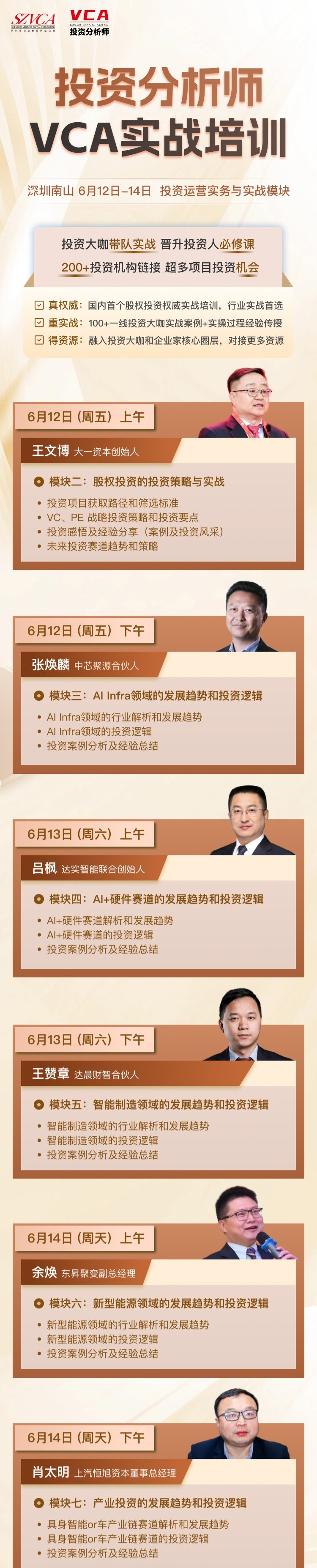 王文博、张焕麟、吕枫、王赞睿、余焕、肖太阳:VCA投资分析师实战培训6月12-14日深圳南山开课