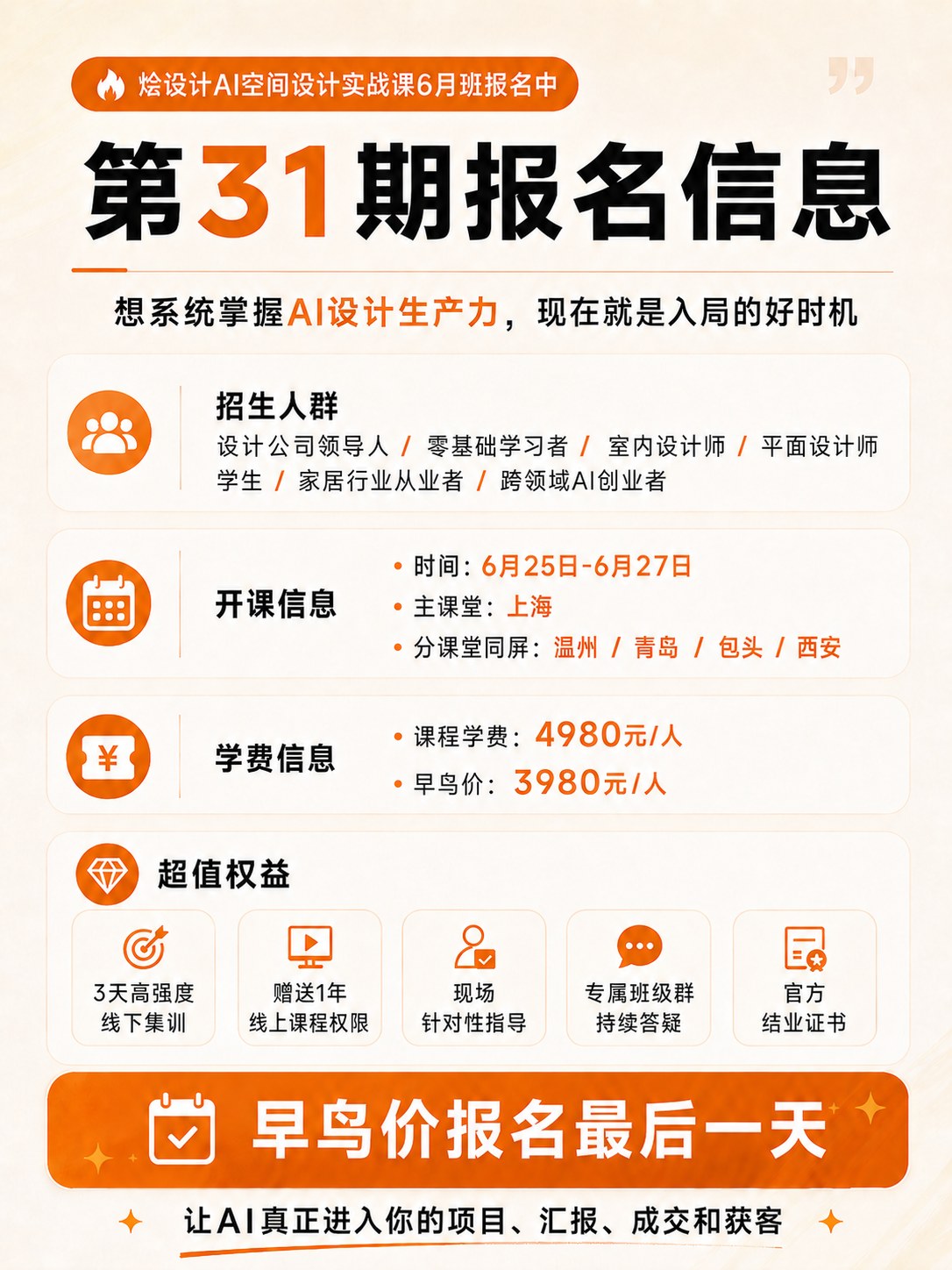 烩设计AIGC空间设计控制性生成实战课第31期:6月25-27日多城同屏,设计师AI生产力实战报名