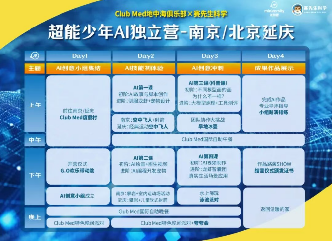 Club Med x 赛先生科学双营同开!0基础进阶AI超能少年