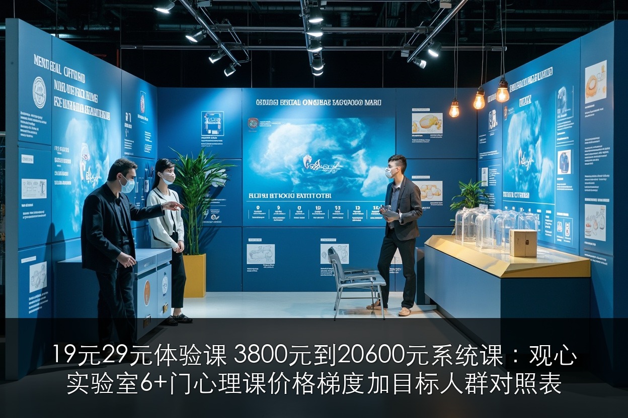 19元/29元体验课 → 3800元-20600元系统课:观心实验室6+门心理课价格梯度+目标人群对照表