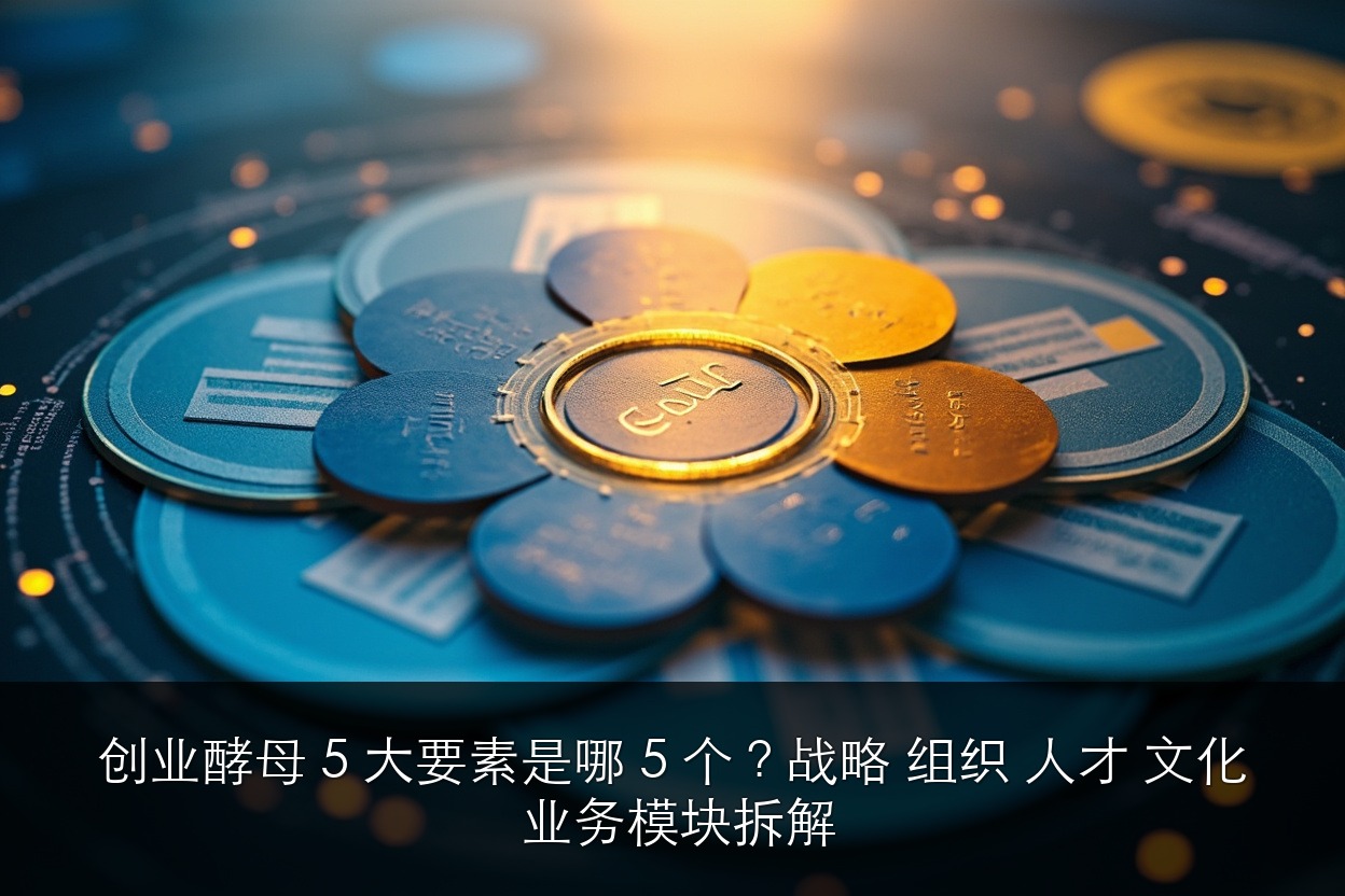 创业酵母 5 大要素是哪 5 个？战略 / 组织 / 人才 / 文化 / 业务模块拆解