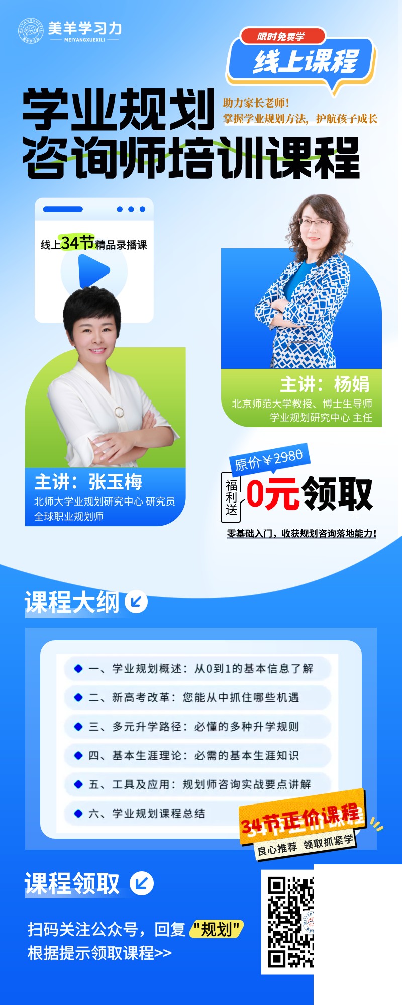 美羊学习力 | 杨娟教授/张玉梅 | 学业规划咨询师培训课程 | 34节精品录播课 | 北师大