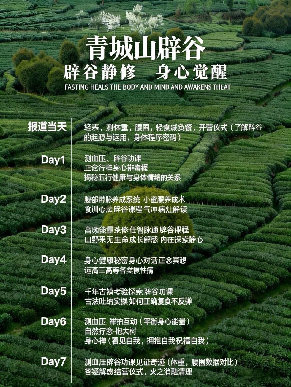 智汇轻安青城山辟谷疗愈静修课程|3天至14天套餐与每日课程安排