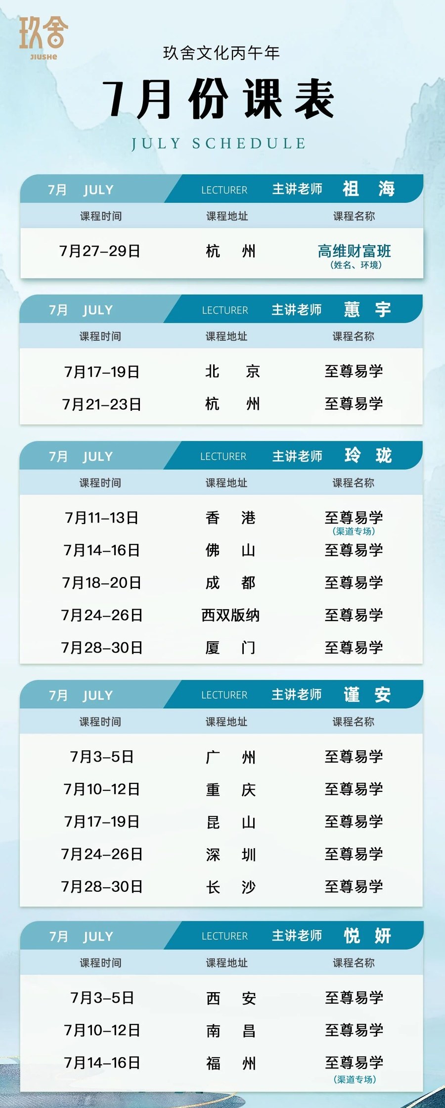 祖海老师《高维财富班》（姓名、环境）｜玖舍文化｜2026年7月27-29日杭州开课