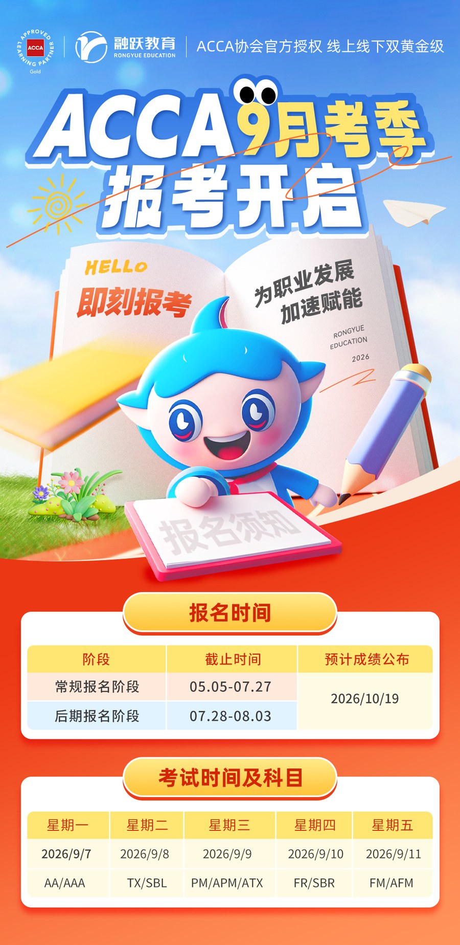 融跃教育ACCA 2026年9月考季报考开启:报名时间、考试科目与备考规划
