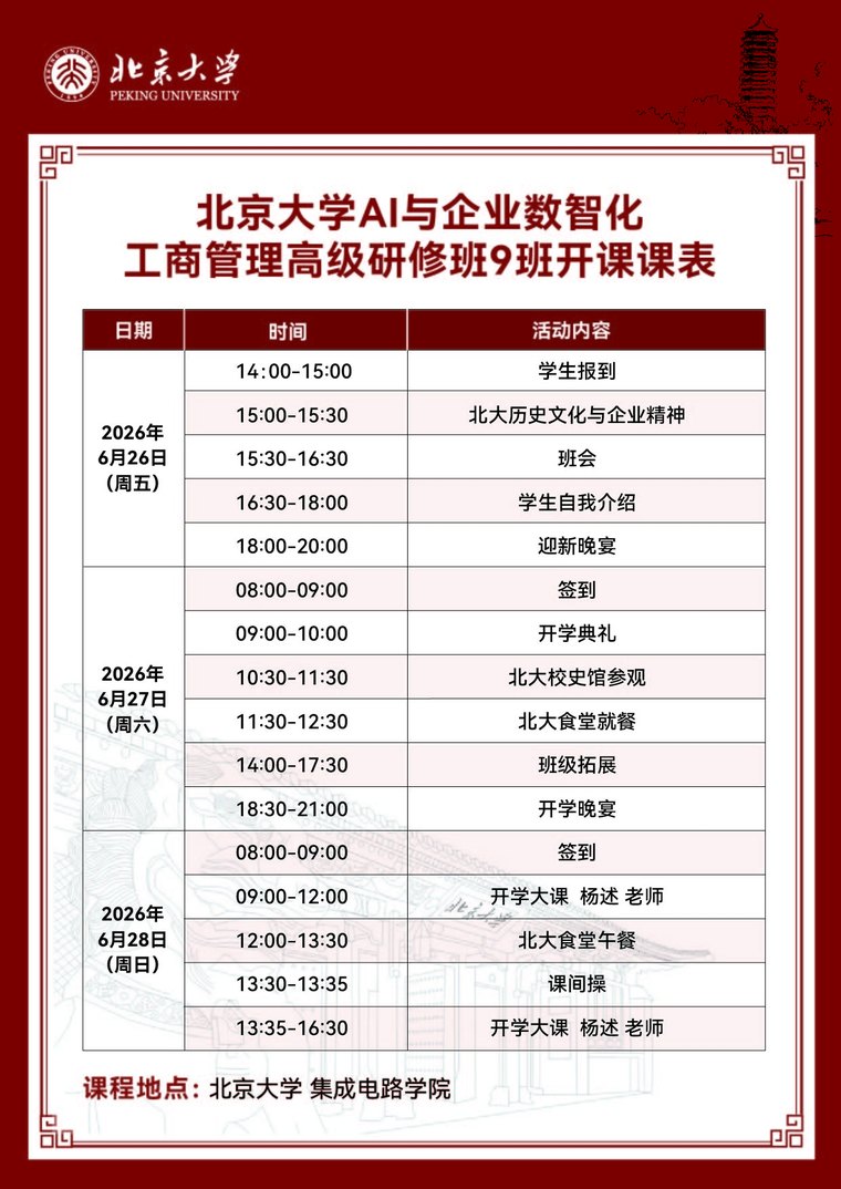 杨述老师：北京大学AI与企业数智化工商管理高级研修班9班《企业家的AI转型决策指南》6月28日北大开课