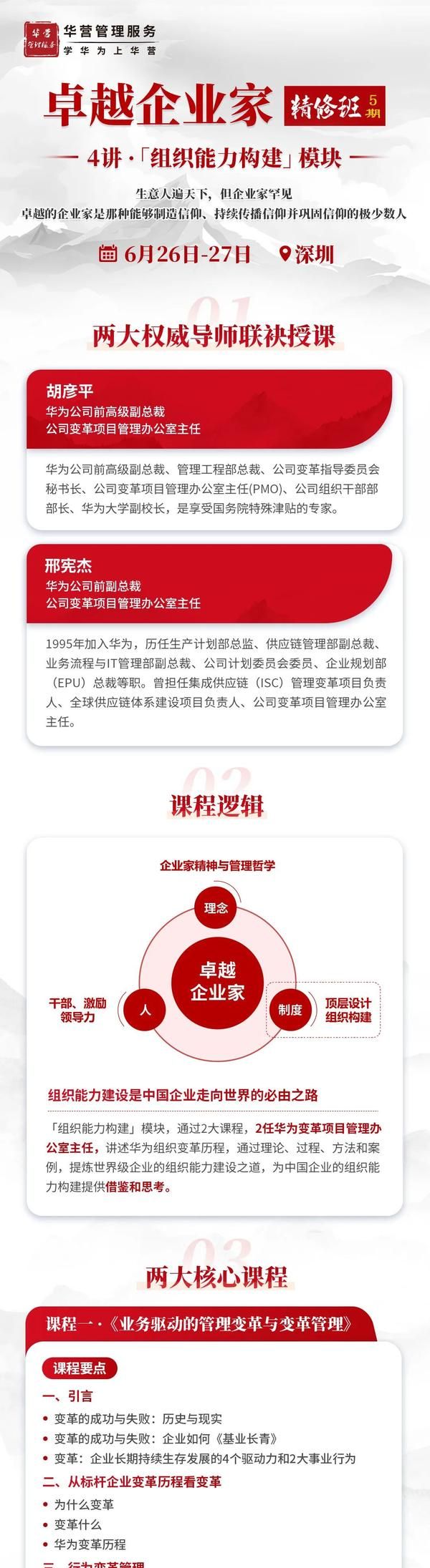 华营管理 | 胡彦平/邢宪杰 | 卓越企业家精修班5期4讲-组织能力构建 | 深圳 | 6月26-27日