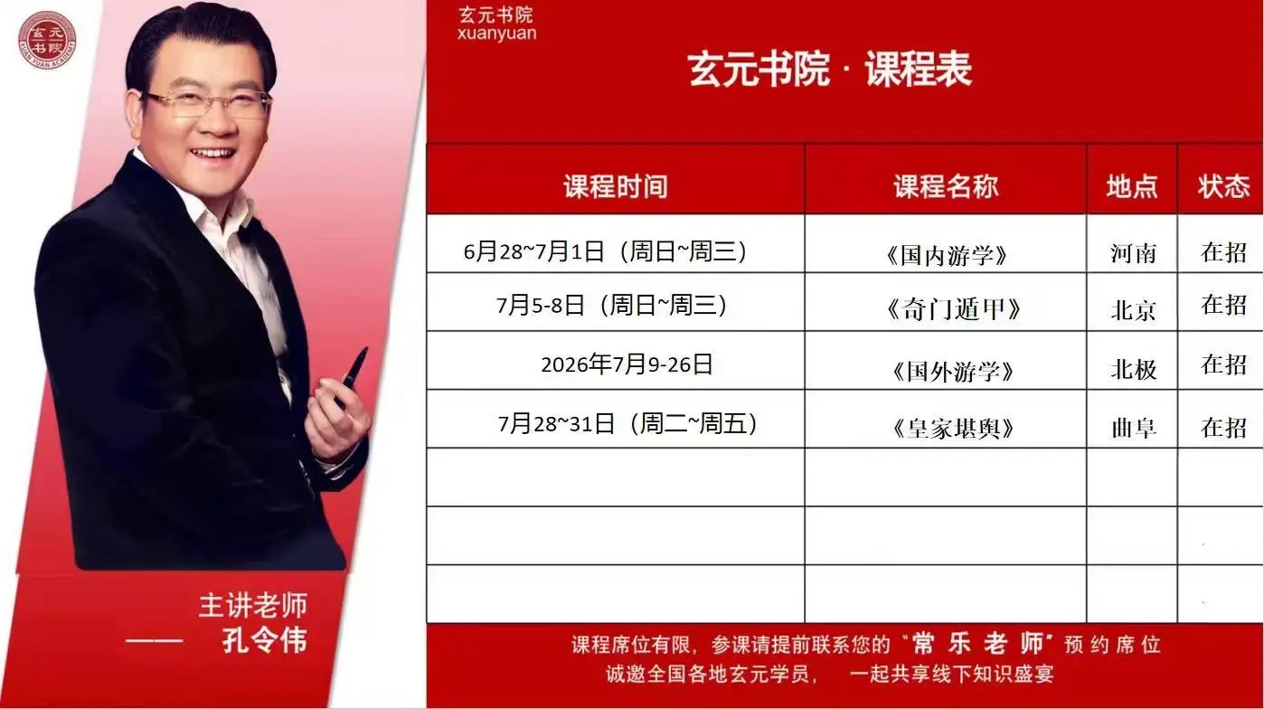 孔令伟主讲:玄元书院《奇门遁甲》7月5日-8日北京开课