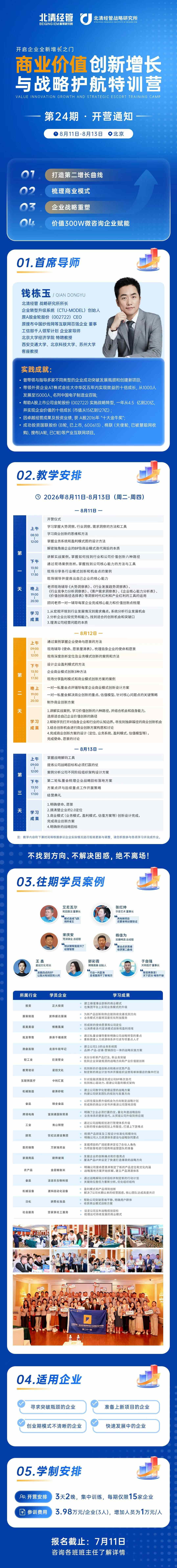 钱栋玉主讲:北清经管商业价值创新增长与战略护航特训营第24期8月11日-13日北京开营