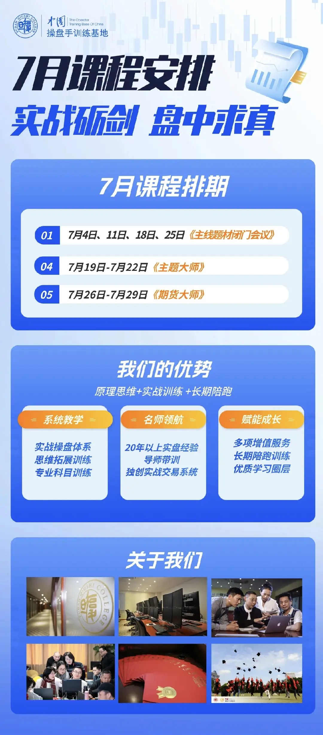 操盘手训练基地7月课程安排发布:闭门会议、主题大师、期货大师本月排期一览