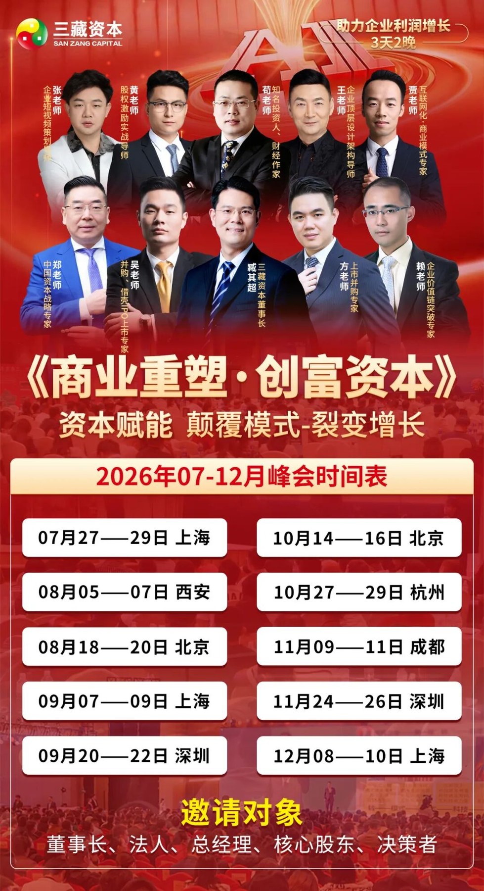 三藏资本2026年7-12月峰会排期:商业重塑与创富资本课程安排