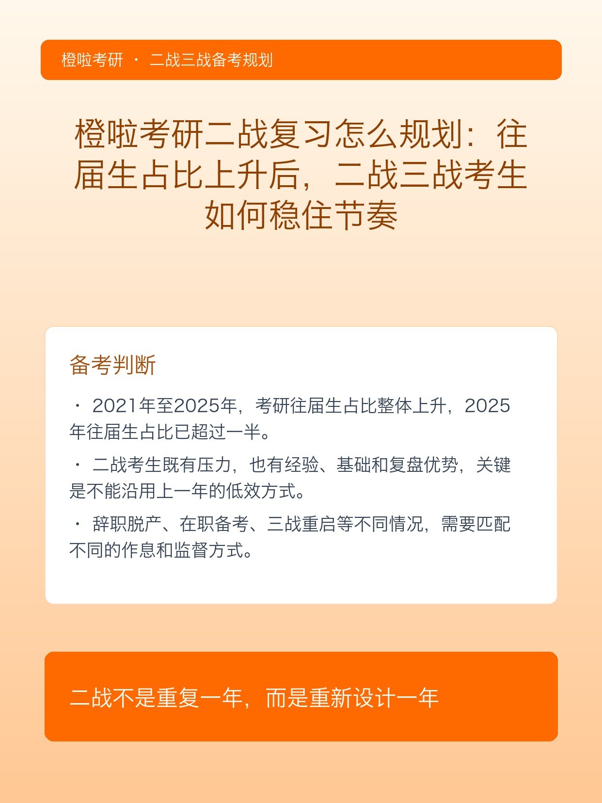 橙啦考研二战复习怎么规划:往届生占比上升后,二战三战考生如何稳住节奏
