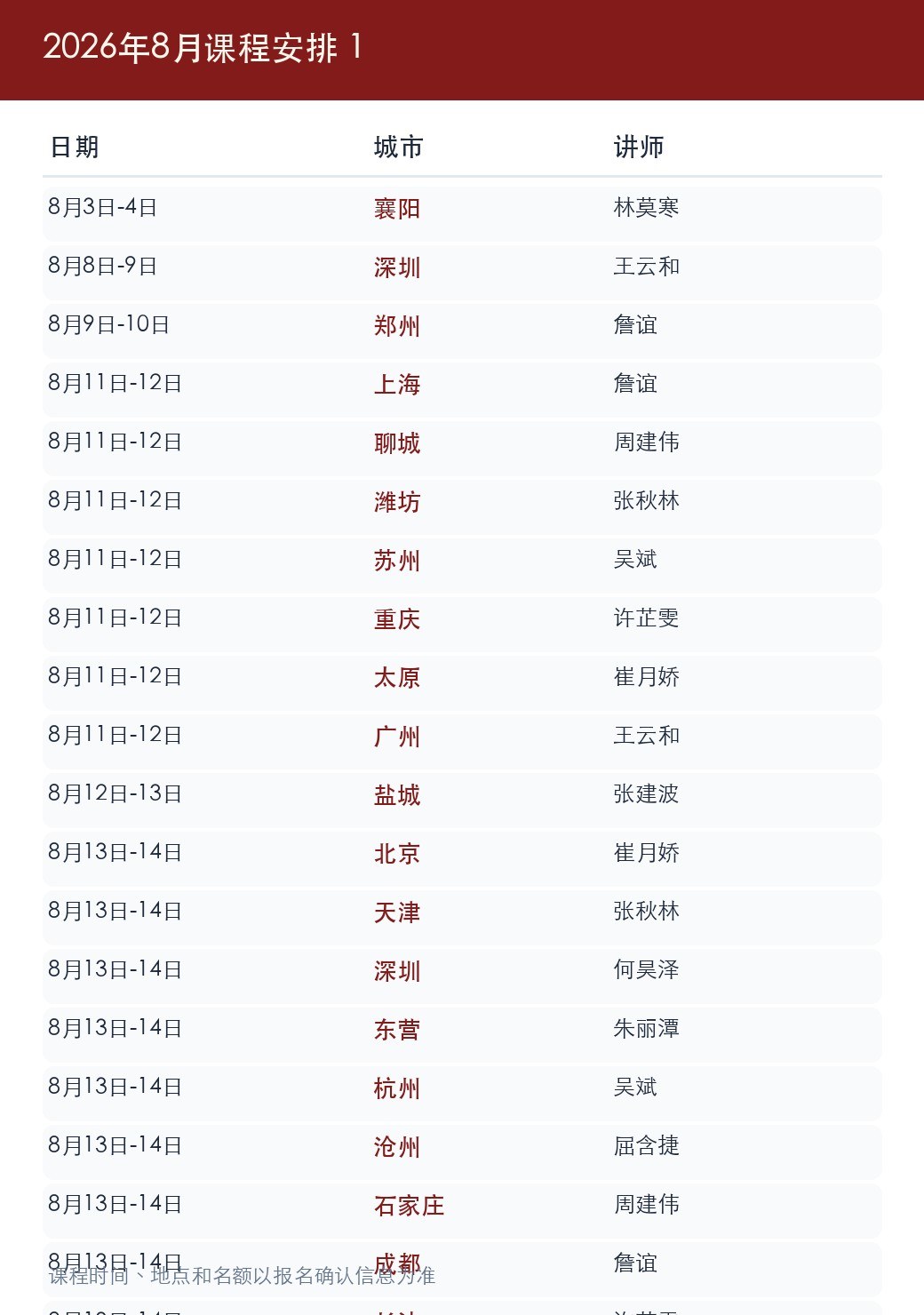 金财总部2026年8月《老板财务思维》课程表:上海、北京、深圳等多城开课