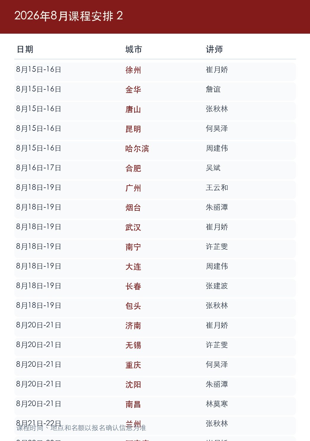 金财总部2026年8月《老板财务思维》课程表:上海、北京、深圳等多城开课