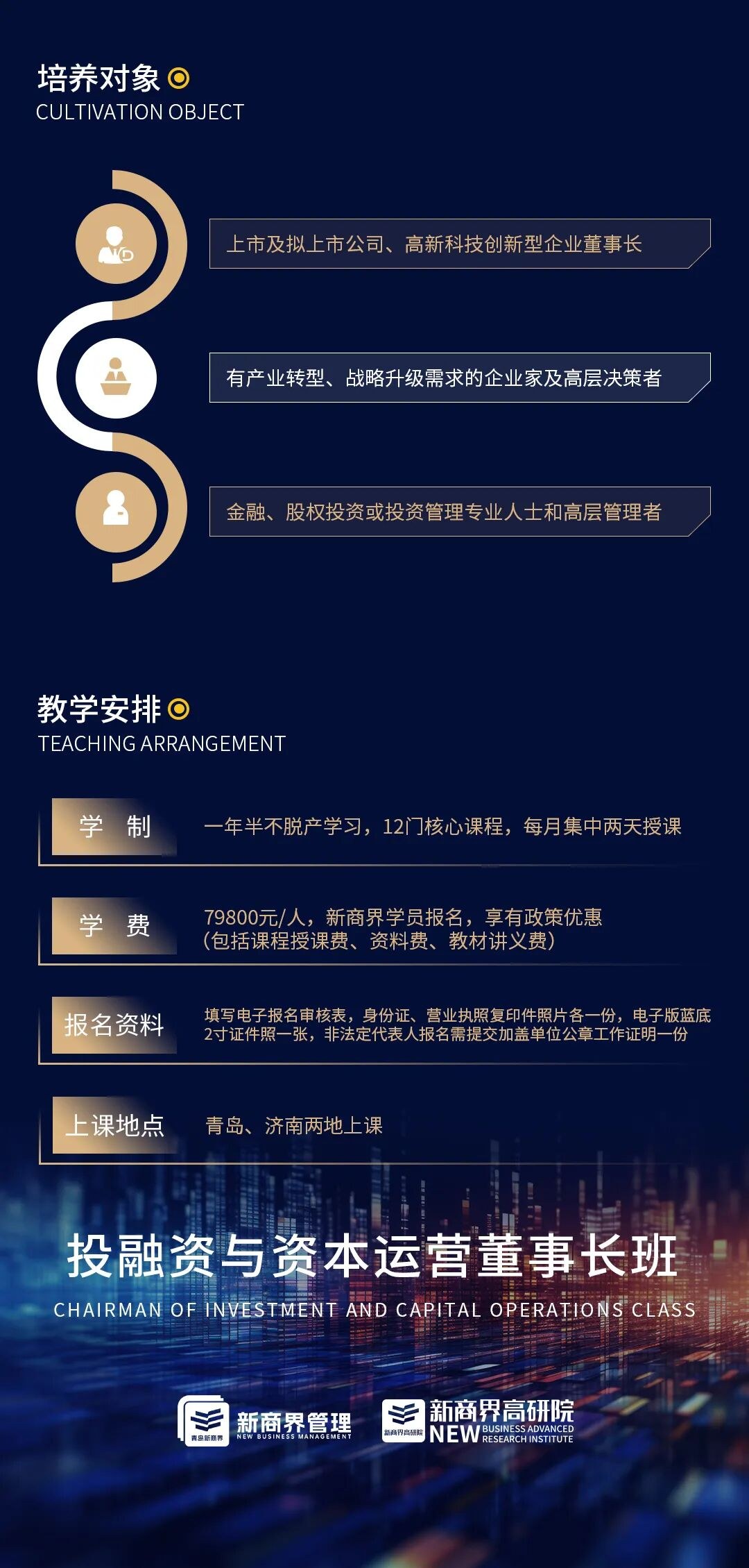 新商界投融资与资本运营董事长班招生简章：一年半不脱产，青岛济南上课