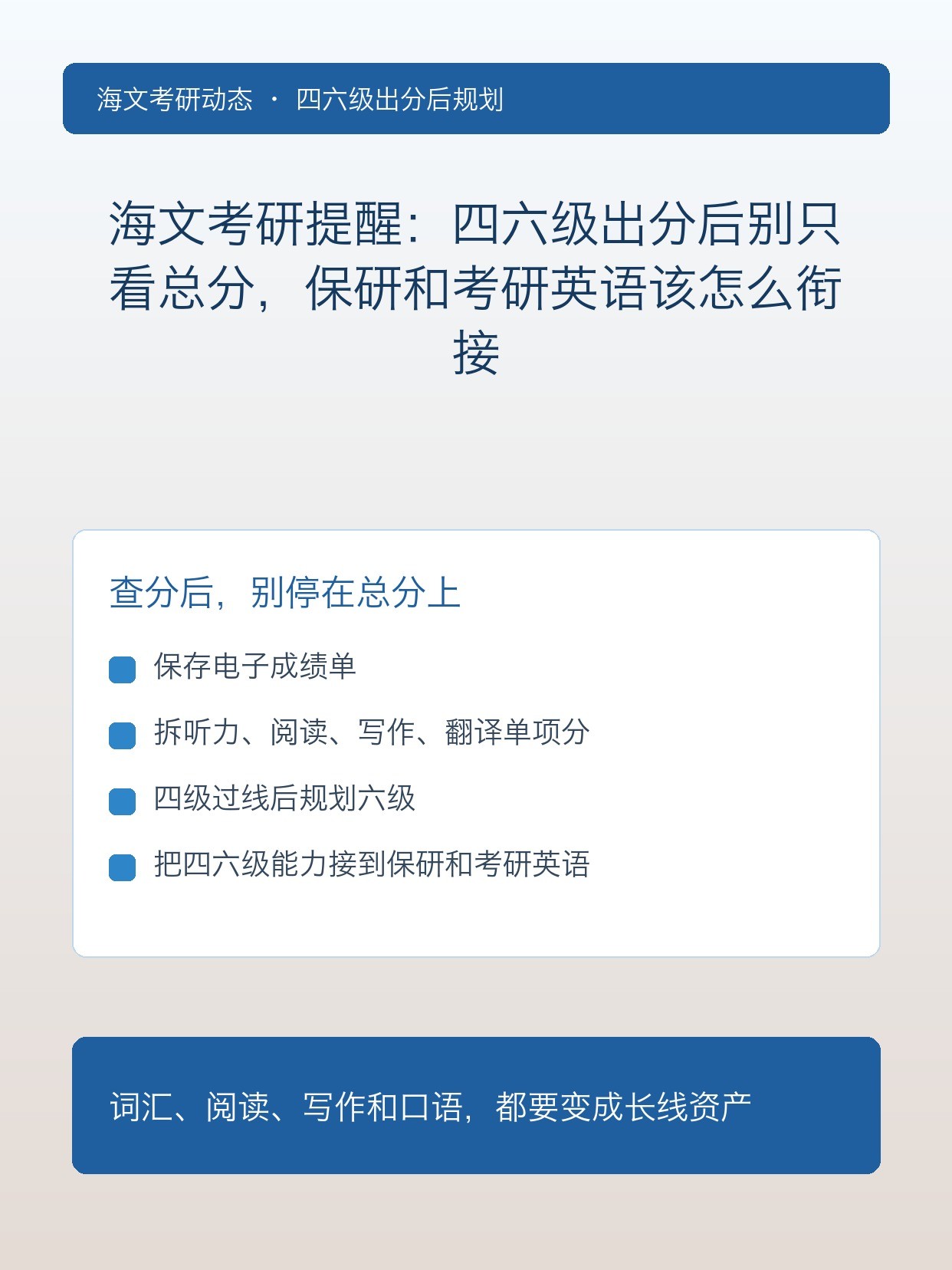 海文考研提醒：四六级出分后别只看总分，保研和考研英语该怎么衔接