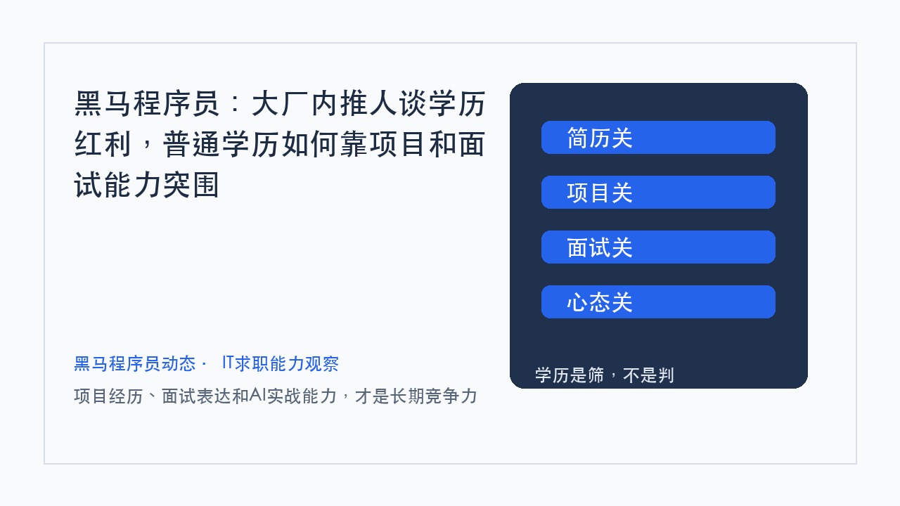 黑马程序员:大厂内推人谈学历红利,普通学历如何靠项目和面试能力突围