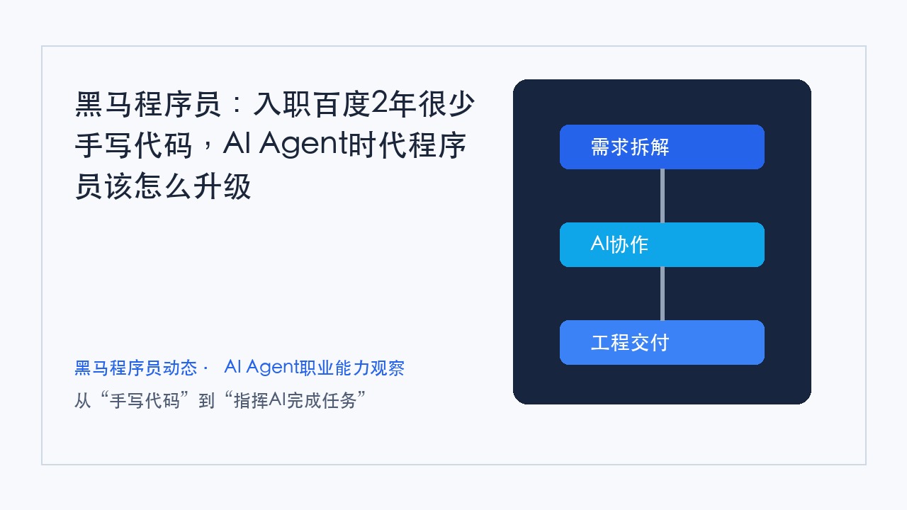 黑马程序员:入职百度2年很少手写代码,AI Agent时代程序员该怎么升级