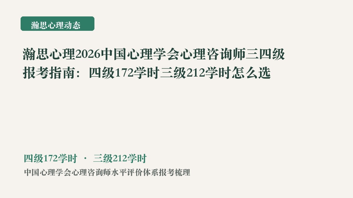 瀚思心理2026中国心理学会心理咨询师三四级报考指南:四级172学时三级212学时怎么选
