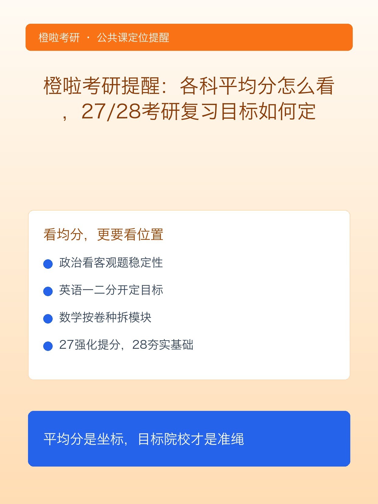 橙啦考研提醒:各科平均分怎么看,27/28考研复习目标如何定