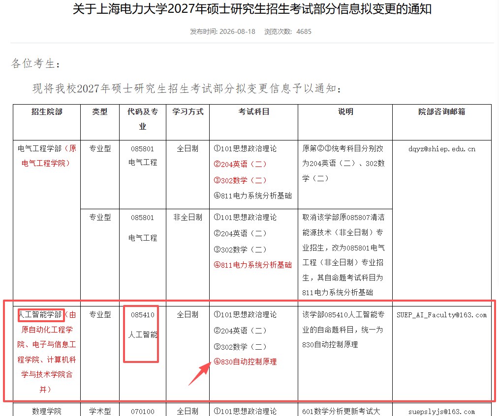 研芝士解读上海电力大学人工智能专硕退出408统考:27考研改考830自动控制原理