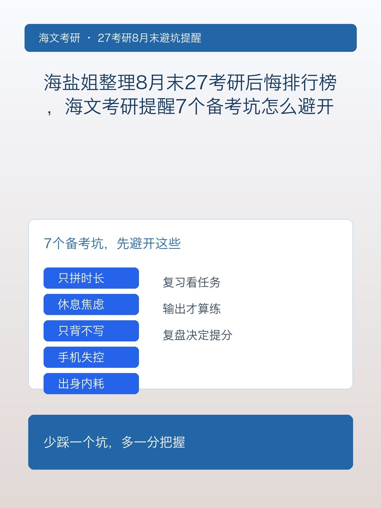 海盐姐整理8月末27考研后悔排行榜,海文考研提醒7个备考坑怎么避开
