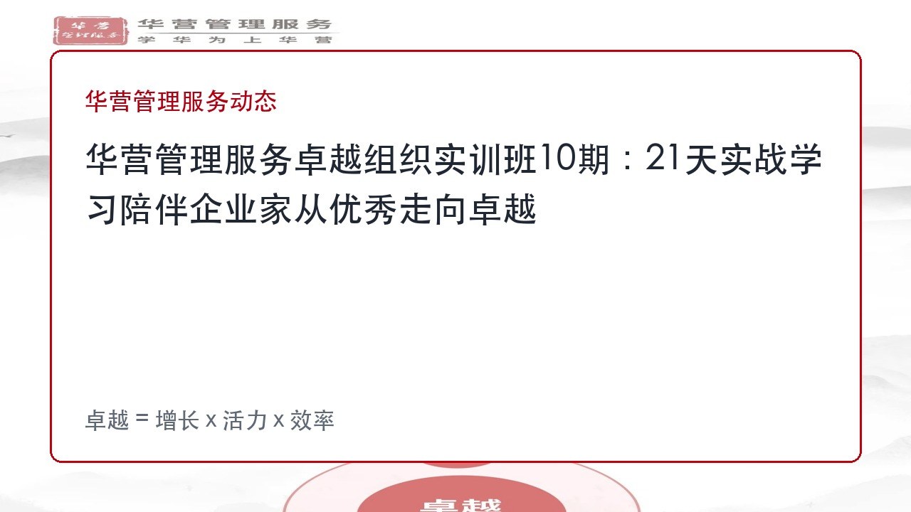 华营管理服务卓越组织实训班10期：21天实战学习陪伴企业家从优秀走向卓越