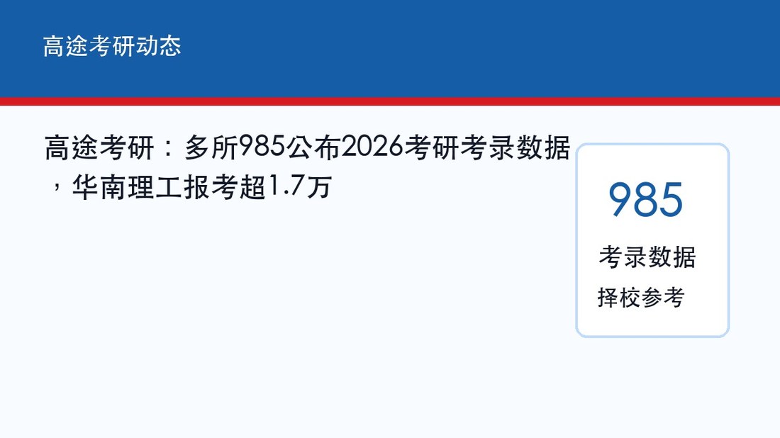 高途考研:多所985公布2026考研考录数据,华南理工报考超1.7万