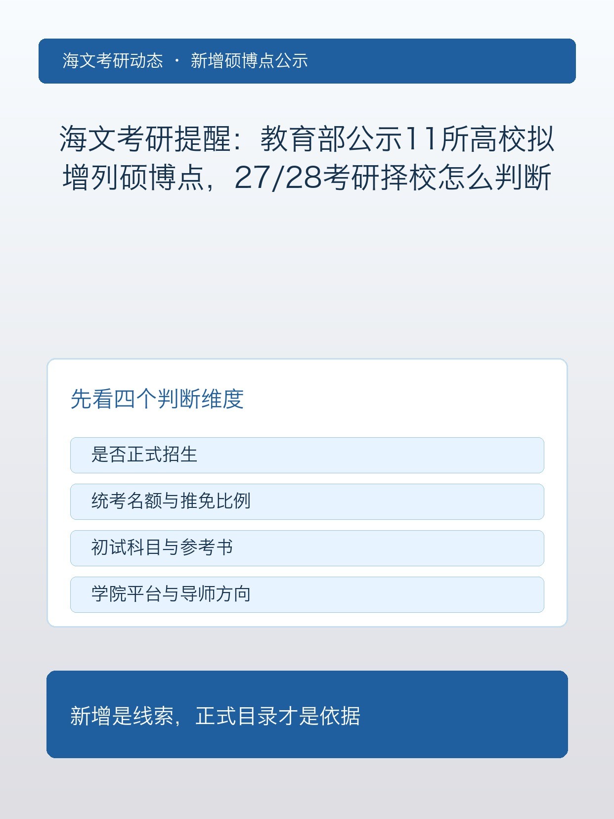 海文考研提醒:教育部公示11所高校拟增列硕博点,27/28考研择校怎么判断