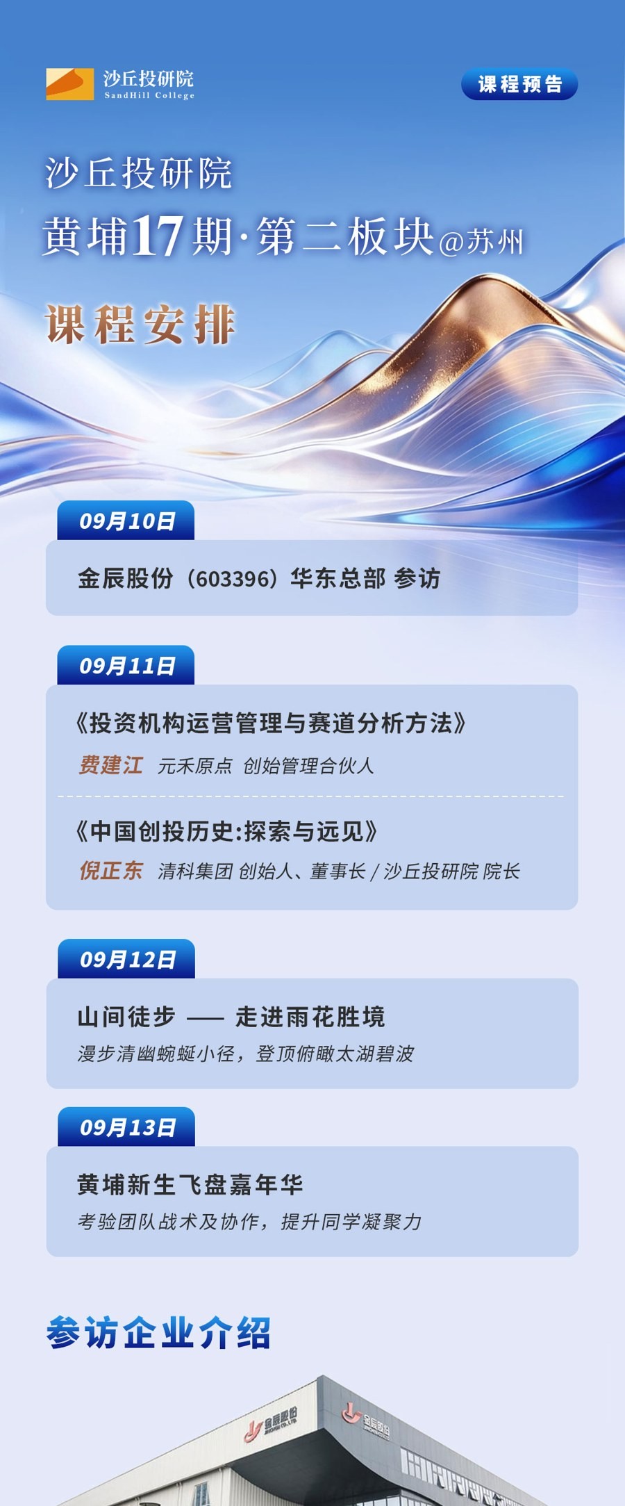 费建江倪正东授课:沙丘投研院黄埔17期第二板块9月10-13日苏州课程安排