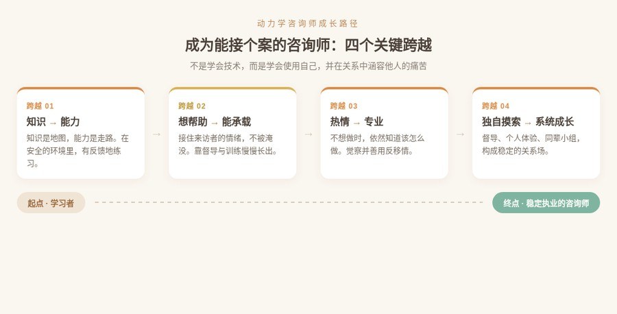瀚思心理解读:想成为能接个案的咨询师,先跨过知识、承载、专业和系统成长四关
