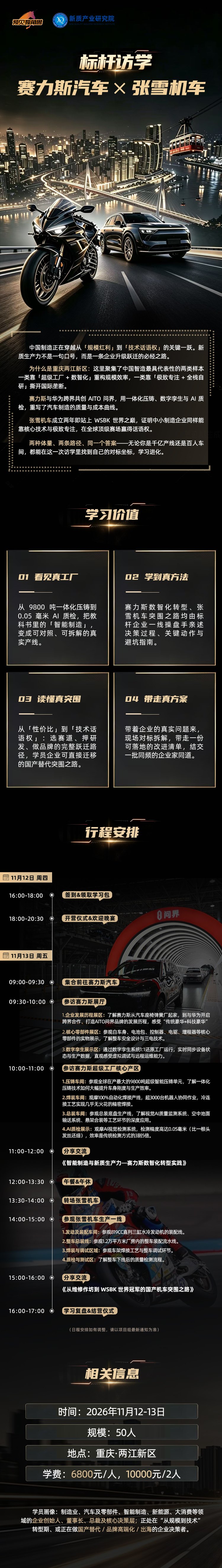 预见独角兽赛力斯汽车张雪机车重庆标杆访学海报