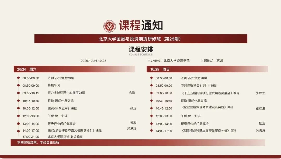北京大学金融与投资期货研修班第25期课程安排