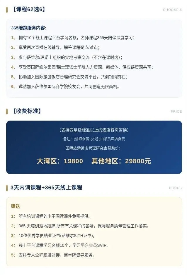 萨维尔国际商学院企业内训——酒店3+365陪跑计划