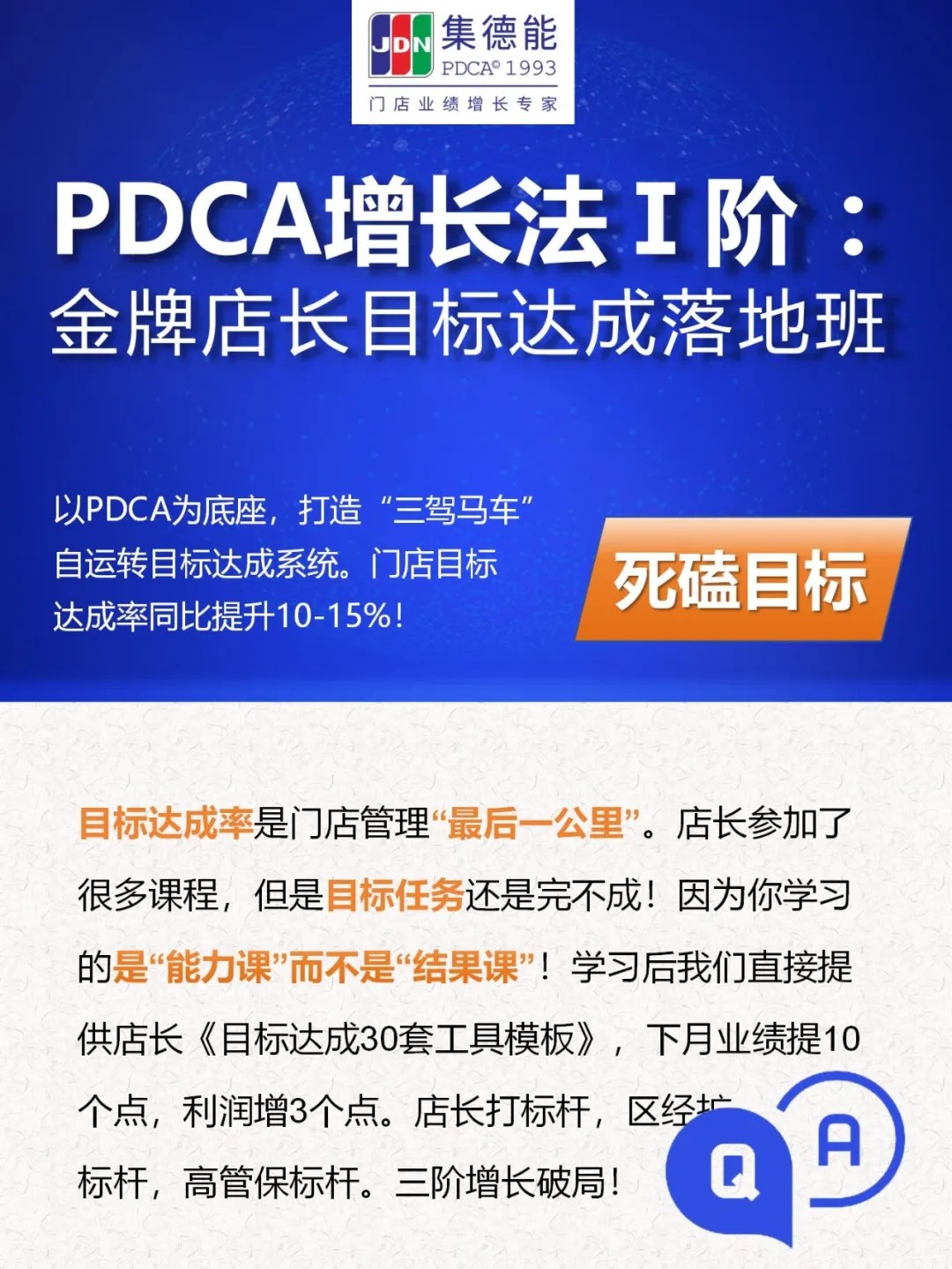 集德能《金牌店长目标达成落地班》(26版):以PDCA打造“三驾马车”目标达成系统,2026年11月10—11日广州开课