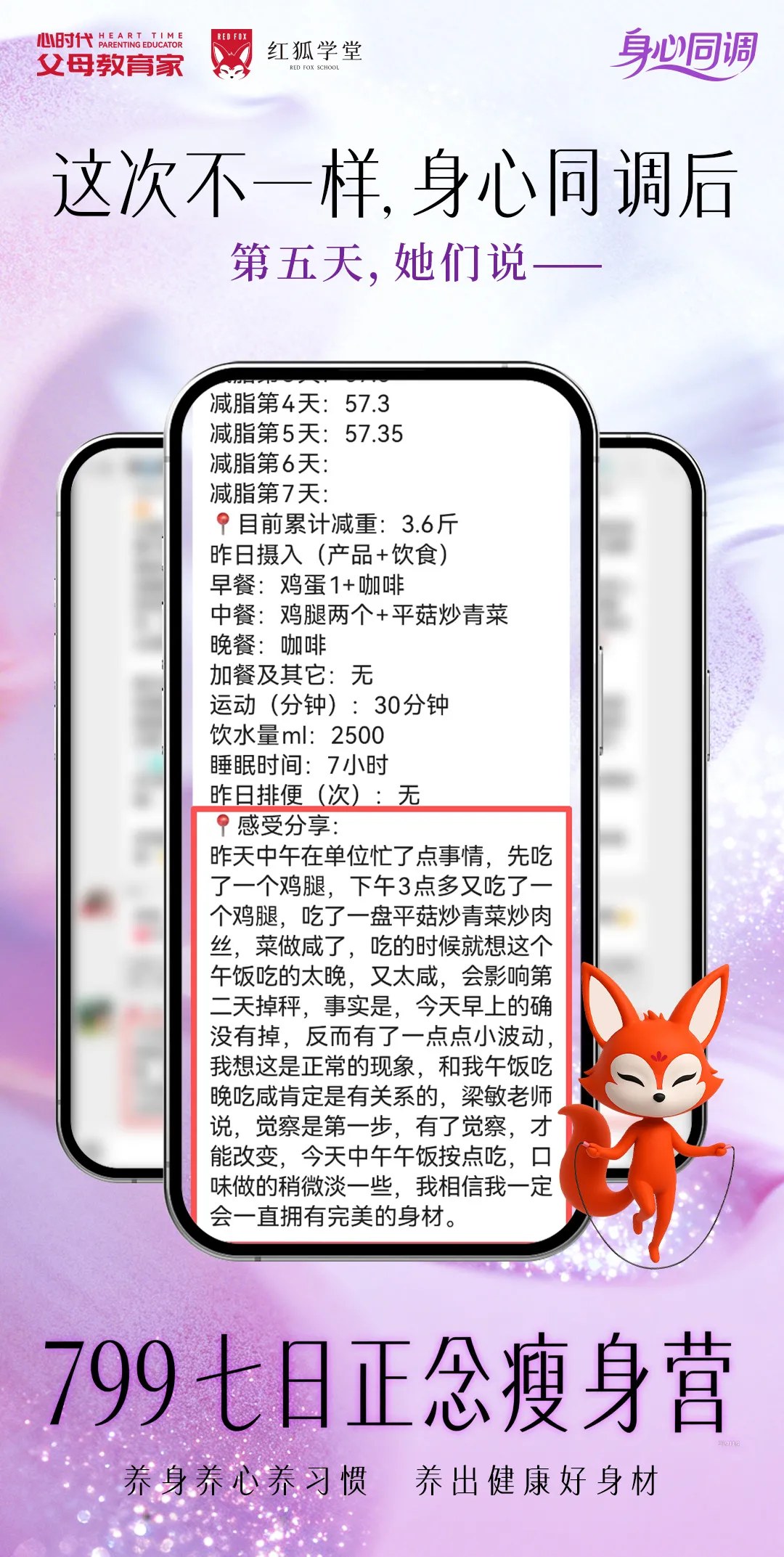 心时代父母梁敏老师第五期《七日正念瘦身营》学员反馈:饮食觉察与自我照顾