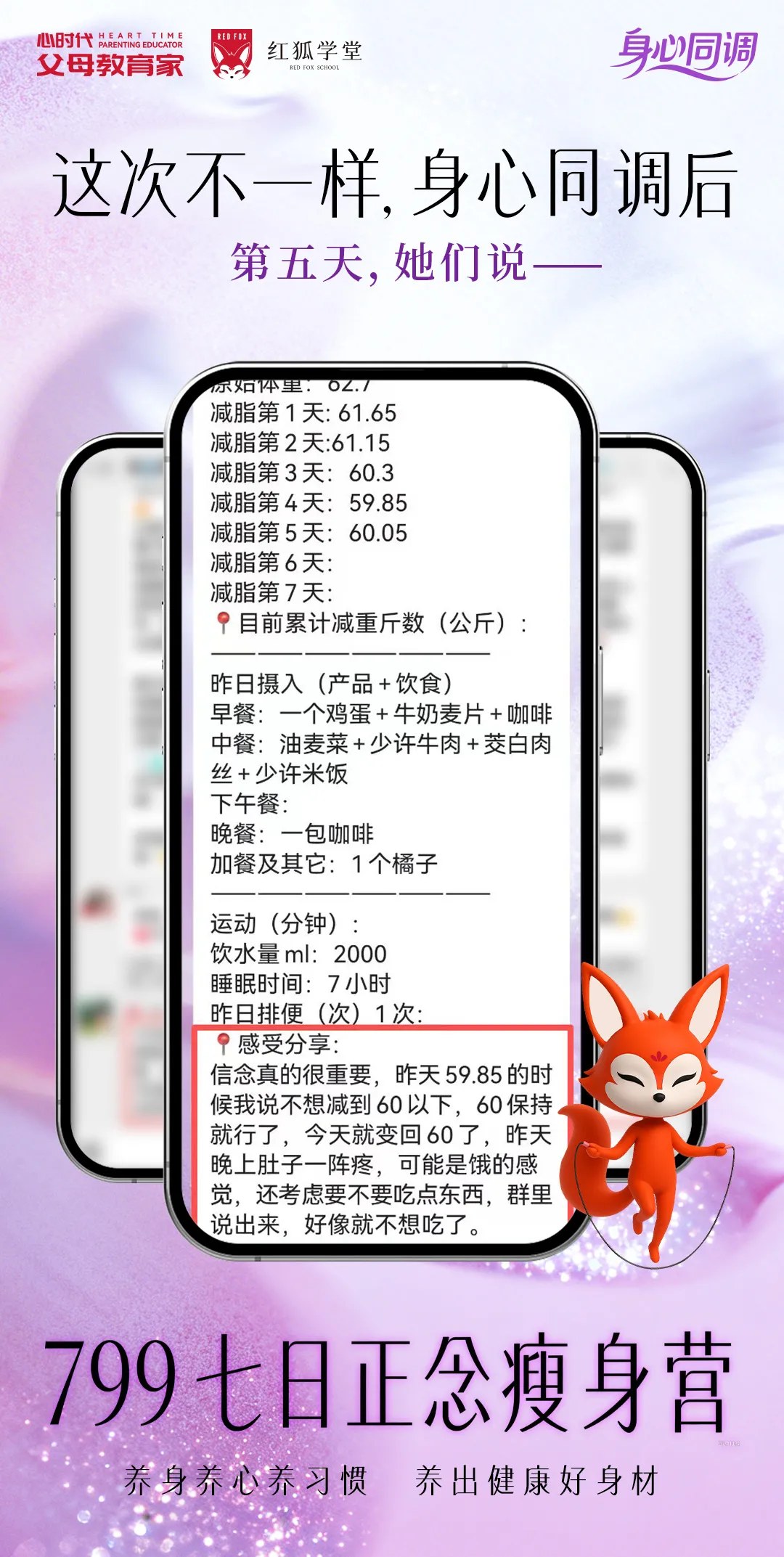 心时代父母梁敏老师第五期《七日正念瘦身营》学员反馈:饮食觉察与自我照顾